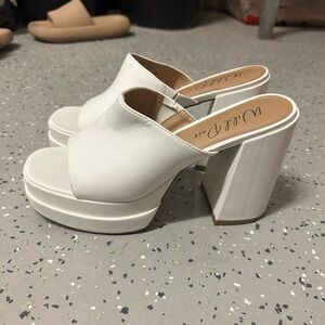 White Platform Block Heels